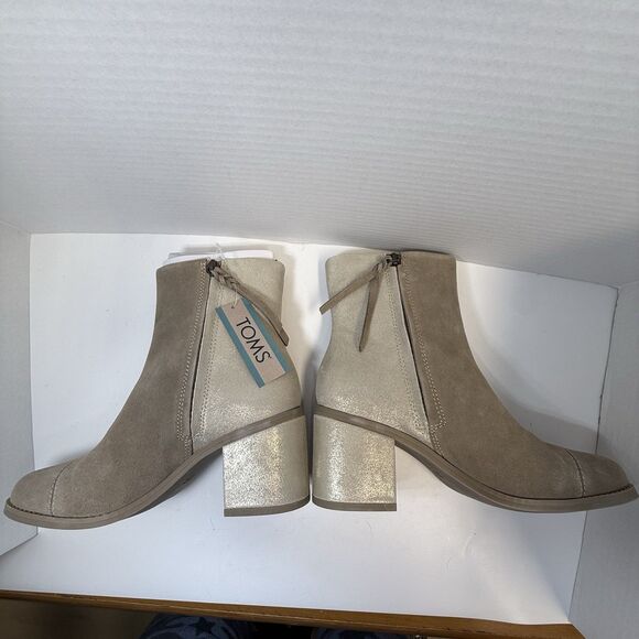Tom’s Evelyn Suede Heeled Booties Dune Suede Metallic Suede Sz 7 New - Picture 4 of 8